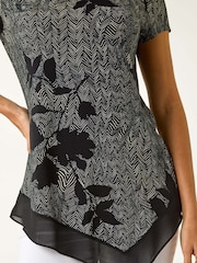 Roman Grey Floral Print Chiffon Hem Top - Image 5 of 5