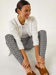 Roman Black Animal Print Hareem Stretch Straight Trousers - Image 1 of 5