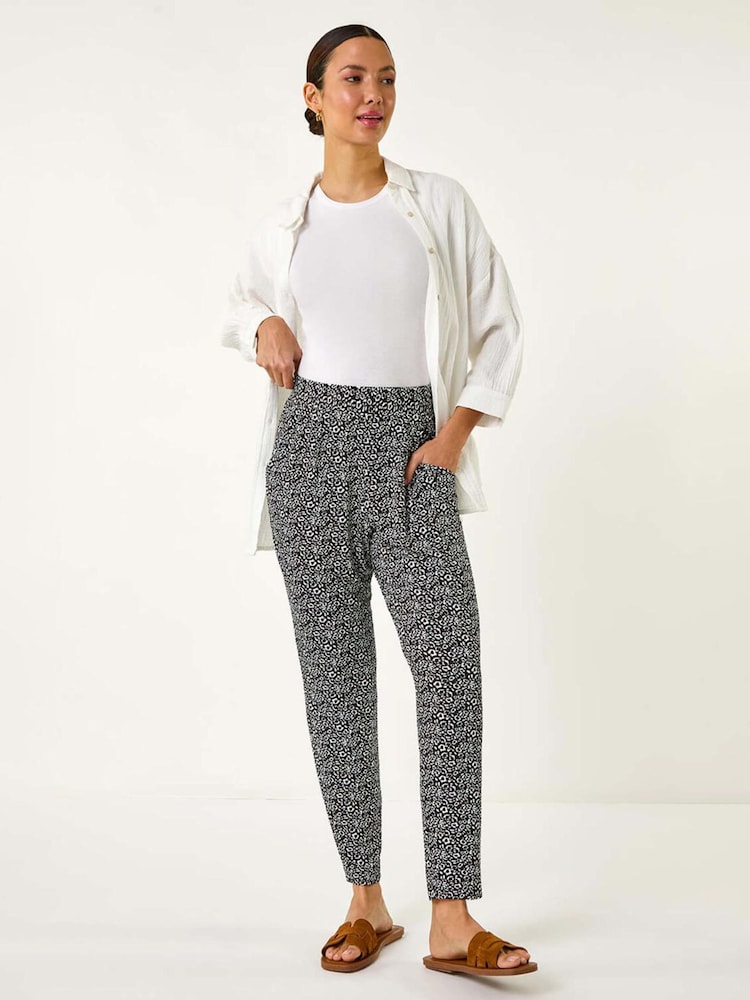 Roman Black Animal Print Hareem Stretch Straight Trousers - Image 2 of 5