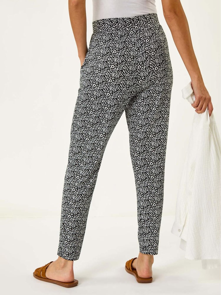 Roman Black Animal Print Hareem Stretch Straight Trousers - Image 3 of 5