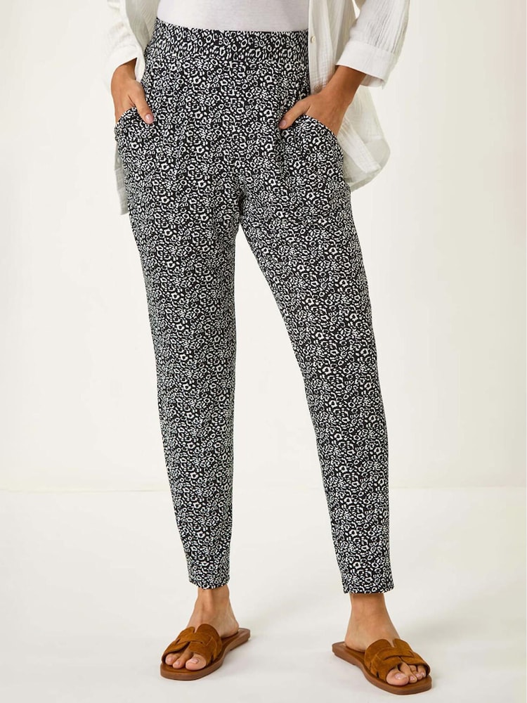 Roman Black Animal Print Hareem Stretch Straight Trousers - Image 4 of 5