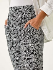 Roman Black Animal Print Hareem Stretch Straight Trousers - Image 5 of 5