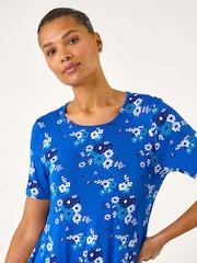 Roman Blue Floral Print Hanky Hem Tunic Top - Image 4 of 5