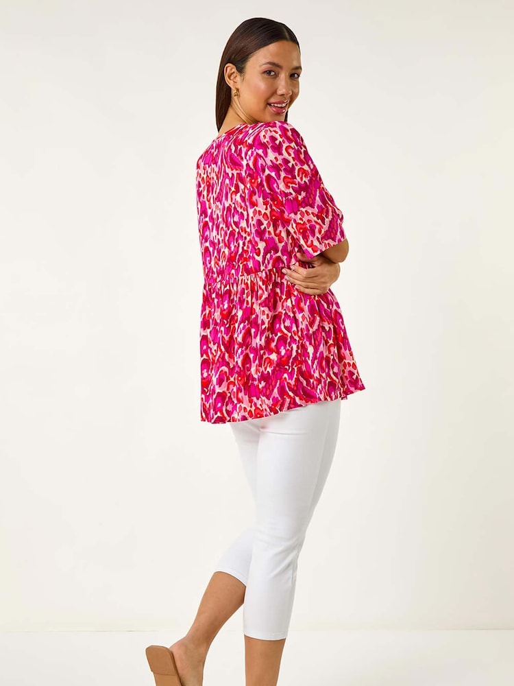 Roman Pink Floral Print Boho Smock Top - Image 3 of 5