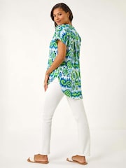 Roman Blue Abstract Print V-Neck Top - Image 2 of 5