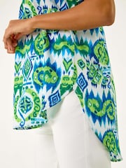 Roman Blue Abstract Print V-Neck Top - Image 3 of 5