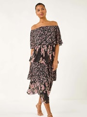 Roman Black Bardot Ditsy Floral Midi Dress - Image 2 of 5
