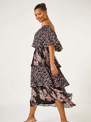Roman Black Bardot Ditsy Floral Midi Dress - Image 3 of 5