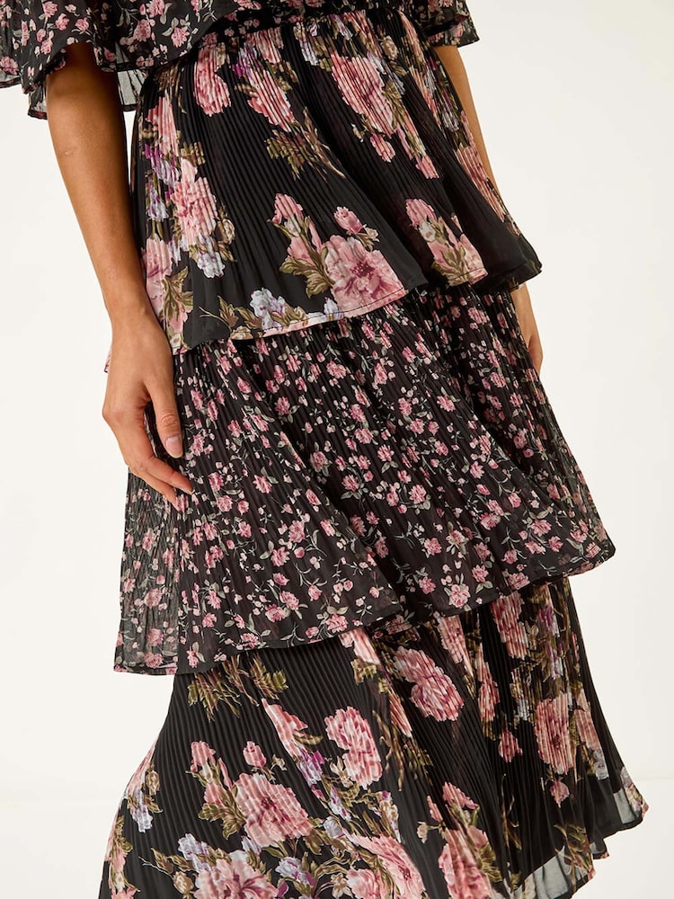 Roman Black Bardot Ditsy Floral Midi Dress - Image 5 of 5