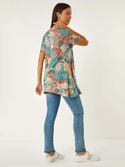 Roman Blue Floral Print Hanky Hem Tunic Top - Image 3 of 5
