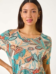 Roman Blue Floral Print Hanky Hem Tunic Top - Image 5 of 5