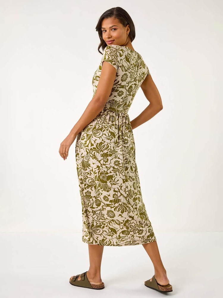 Vestido a media pierna con frunces, estampado floral y elástico de Roman - Imagen 2 de 5 Vestido a media pierna con frunces, estampado floral y elástico de Roman - Imagen 2 de 5