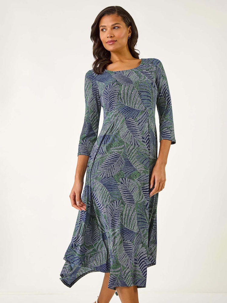 Roman Leaf Puff Print Hanky Hem Midi Dress - Imagen 1 de 5 Roman Leaf Puff Print Hanky Hem Midi Dress - Imagen 1 de 5