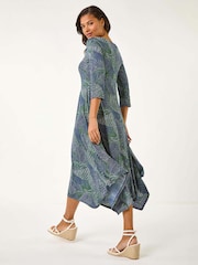 Roman Leaf Puff Print Hanky Hem Midi Dress - Imagen 2 de 5