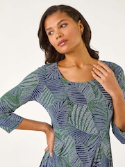 Roman Leaf Puff Print Hanky Hem Midi Dress - Imagen 4 de 5