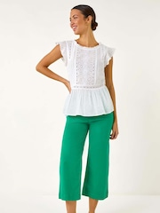 Roman White Broidery Frill Sleeve 100% Cotton Top - Image 2 of 5