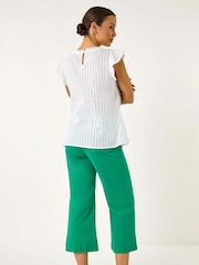 Roman White Broidery Frill Sleeve 100% Cotton Top - Image 3 of 5