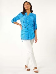 Roman Blue Spot Print V-Neck Button Blouse - Image 2 of 5