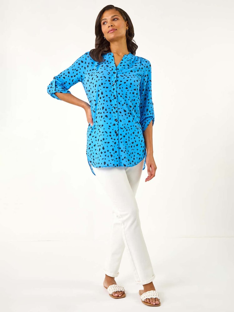 Roman Blue Spot Print V-Neck Button Blouse - Image 2 of 5