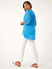 Roman Blue Spot Print V-Neck Button Blouse - Image 3 of 5