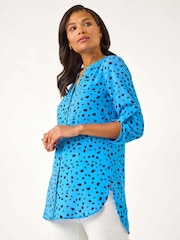 Roman Blue Spot Print V-Neck Button Blouse - Image 4 of 5
