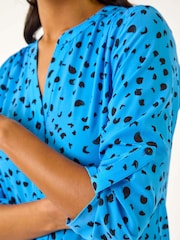 Roman Blue Spot Print V-Neck Button Blouse - Image 5 of 5