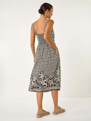 Roman Black Palm Border Strap Midi Sundress - Image 3 of 5