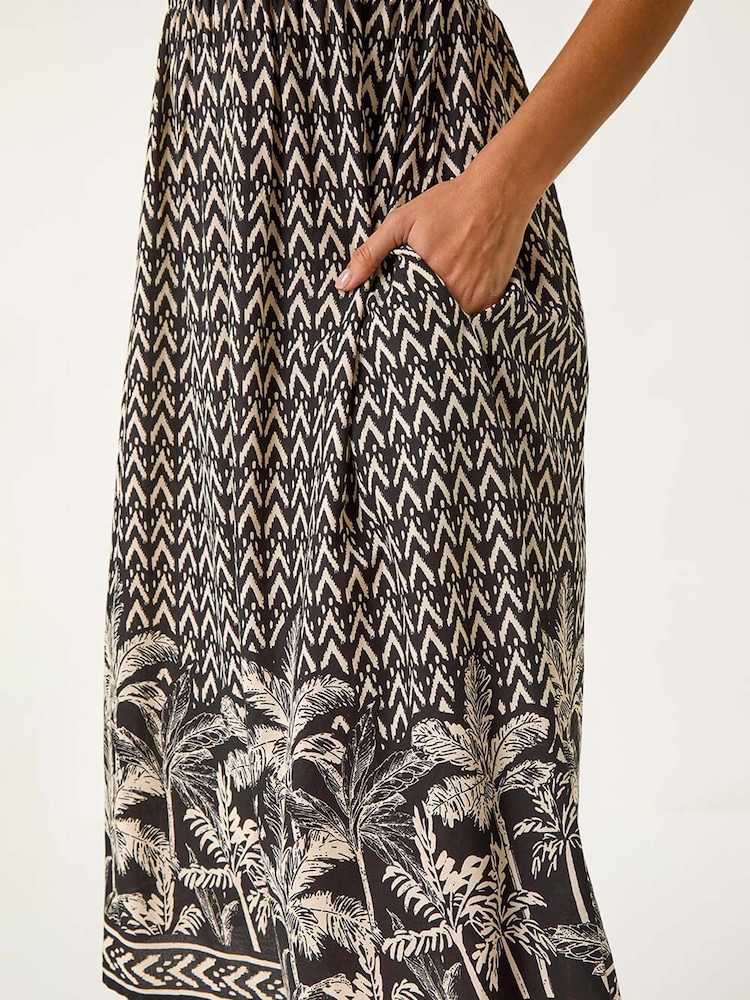 Roman Black Palm Border Strap Midi Sundress - Image 5 of 5