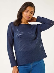 Roman Blue Crochet Cotton Jersey Top - Image 1 of 5
