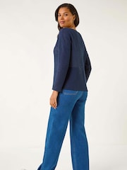 Roman Blue Crochet Cotton Jersey Top - Image 3 of 5