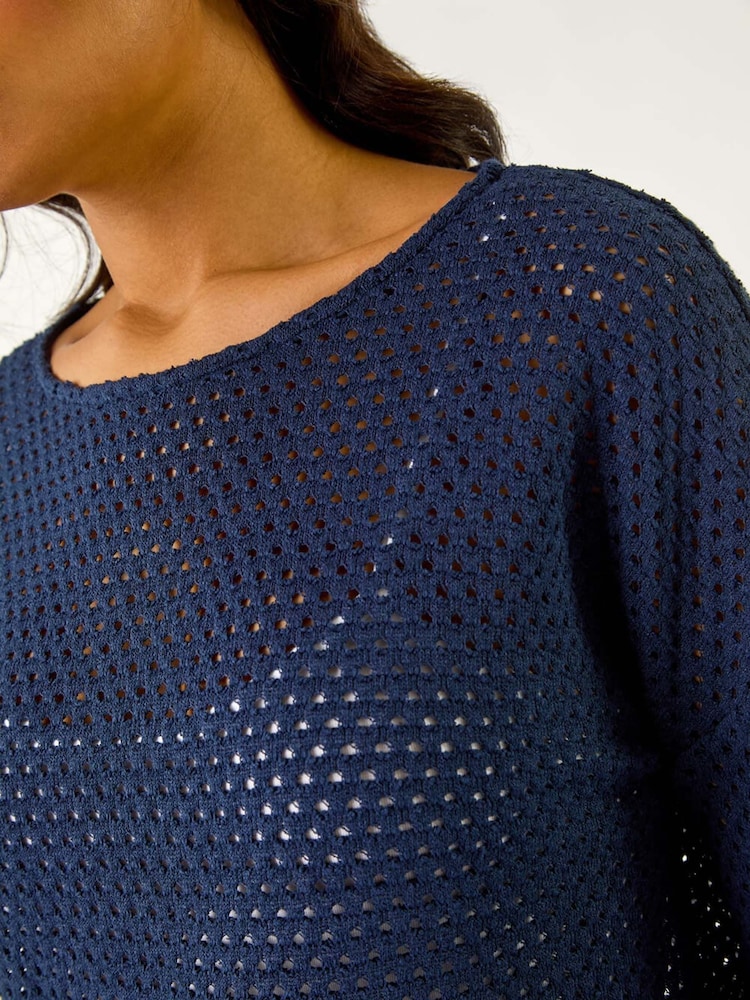 Roman Blue Crochet Cotton Jersey Top - Image 5 of 5