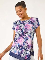Roman Pink Textured Floral Print Asymmetric Top - Image 1 of 5