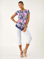 Roman Pink Textured Floral Print Asymmetric Top - Image 2 of 5