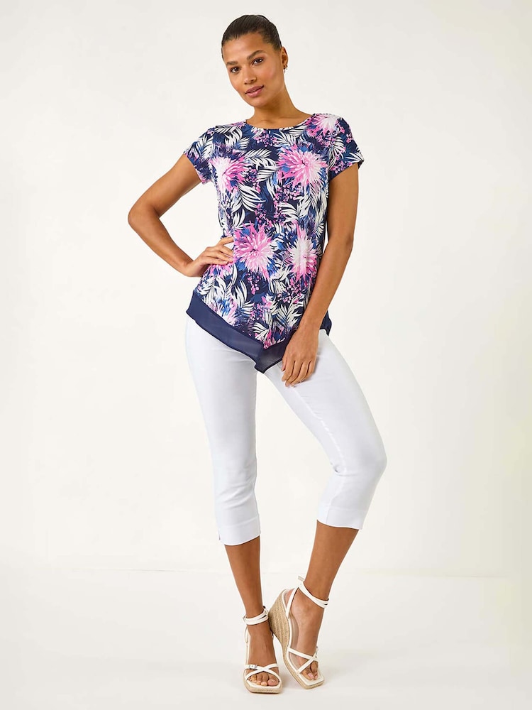 Roman Pink Textured Floral Print Asymmetric Top - Image 2 of 5