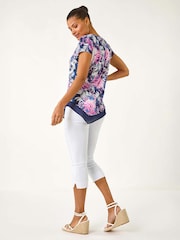 Roman Pink Textured Floral Print Asymmetric Top - Image 3 of 5