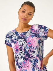Roman Pink Textured Floral Print Asymmetric Top - Image 4 of 5
