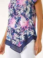 Roman Pink Textured Floral Print Asymmetric Top - Image 5 of 5