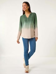 Roman Green Dip Dye Print V-Neck Top - Image 1 of 5