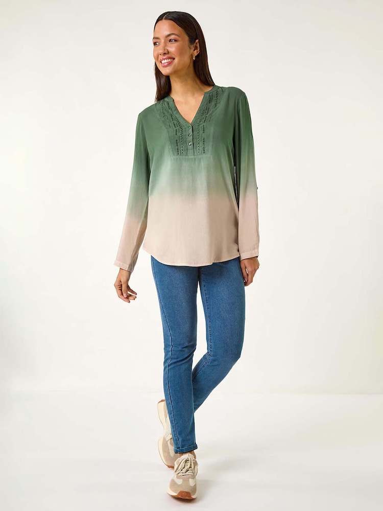 Roman Green Dip Dye Print V-Neck Top - Image 1 of 5