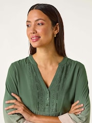 Roman Green Dip Dye Print V-Neck Top - Image 2 of 5