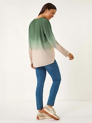 Roman Green Dip Dye Print V-Neck Top - Image 3 of 5