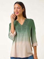 Roman Green Dip Dye Print V-Neck Top - Image 4 of 5