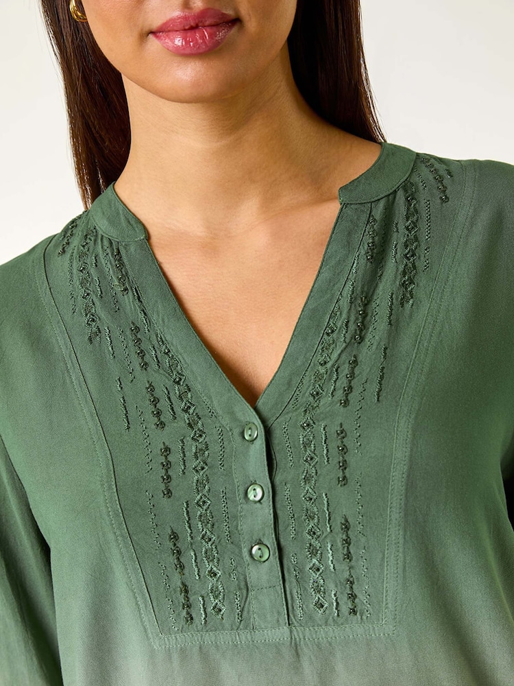 Roman Green Dip Dye Print V-Neck Top - Image 5 of 5