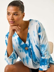 Roman Blue 100% Cotton Tie Dye Button Detail Top - Image 1 of 5