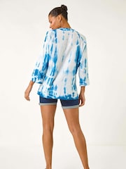 Roman Blue 100% Cotton Tie Dye Button Detail Top - Image 3 of 5