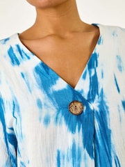 Roman Blue 100% Cotton Tie Dye Button Detail Top - Image 5 of 5