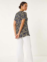 Roman Yellow Floral Print Pleat Front Stretch Top - Image 3 of 5