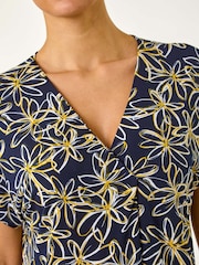 Roman Yellow Floral Print Pleat Front Stretch Top - Image 5 of 5