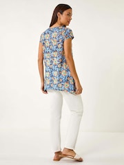 Roman Blue Floral Burnout Print Tunic Top - Image 3 of 5