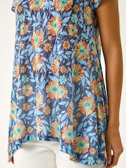 Roman Blue Floral Burnout Print Tunic Top - Image 5 of 5